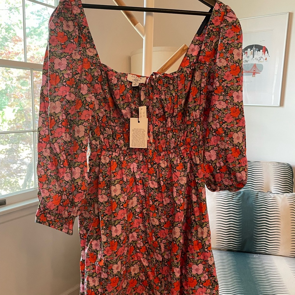 J. Crew Liberty of London Red and Pink Floral 3/4 Length Sleeve Dress
